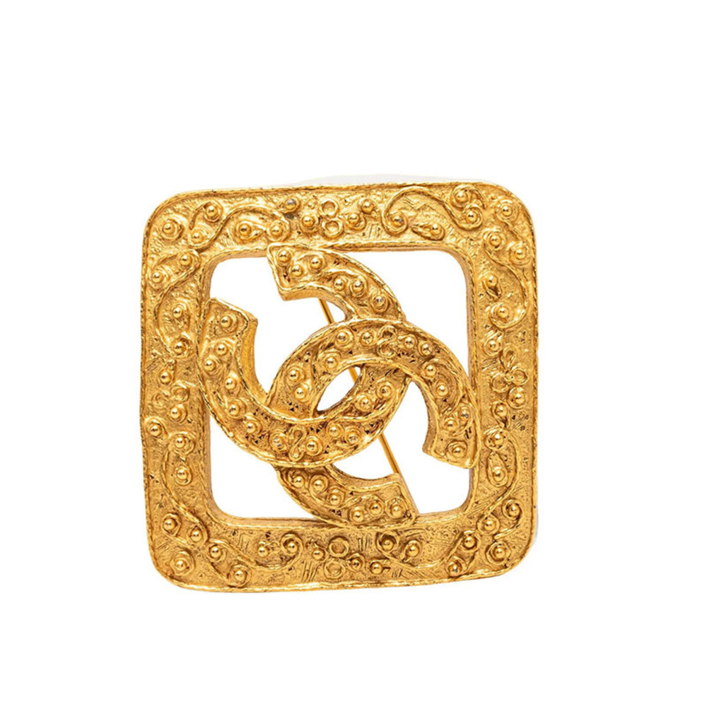 CHANEL Authentic Vintage Gold Logo Brooch
